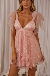 Chantilly Tied Shoulder Mini Dress Pink